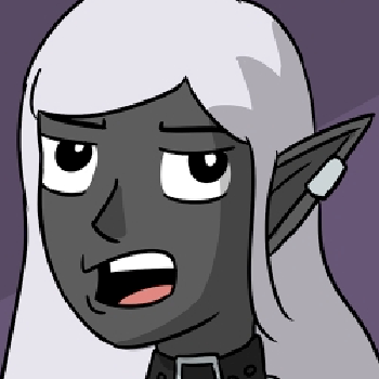 Akorlara is a dark skinned Drow woman, with long pointed ears, and long white hair. She has silver cuffed earrings on her upper ear, and wears bikini chain mail armor, with a lot of leather belts worn as fashion accessories.