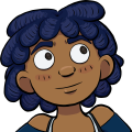 Anita is a dark skinned, Dwarven woman with dark brown eyes, and short hair styled in dark blue dreads. She wears a blue shortsleeved dress with a white chef's apron.