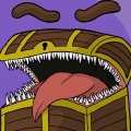 Bob has the appearence of an open treasure chest with long, jagged teeth and a large pink tongue. He has a pair of dark brown eyebrows that hover above the rest of him that is uesed to help convay his expressions.