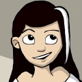 Veronca is a light skinned, Human woman with dark brown eyes, and long black hair with white highight on her left. She wears a white blouse with a maroon skirt with a lopsided white apron and a dark brown corset.